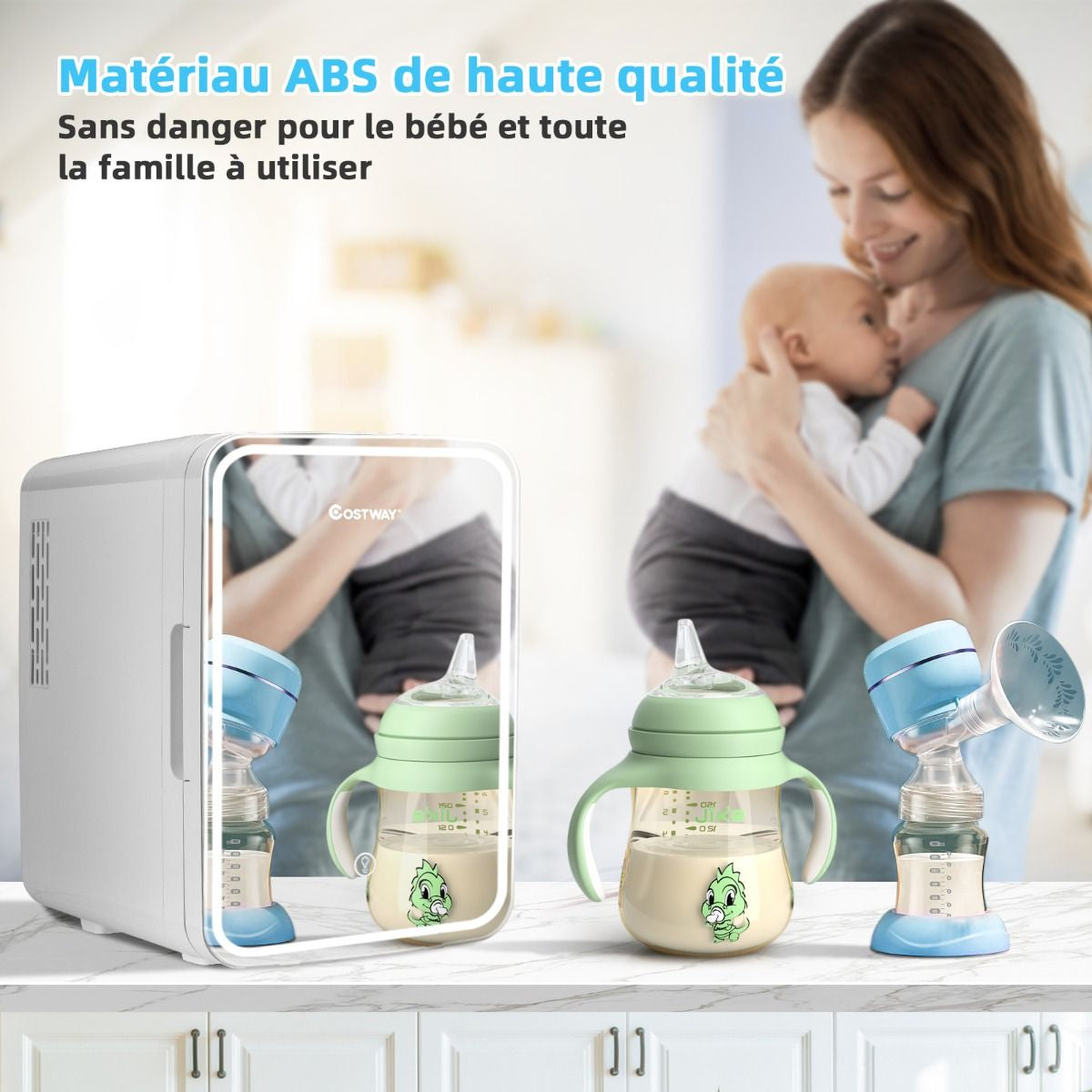 Mini Réfrigérateur De Maquillage Portable 10L Miroir LED Etagères Amovibles 12V DC/220V AC Refroidisseur Thermoélectrique