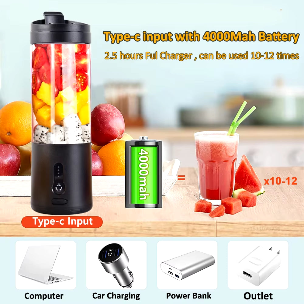 Mini Portable Blender Electric Fruit Juicer Smoothie Orange Fresh Juice Blender Multifunction Rechargeable Portable Juicer Mixer