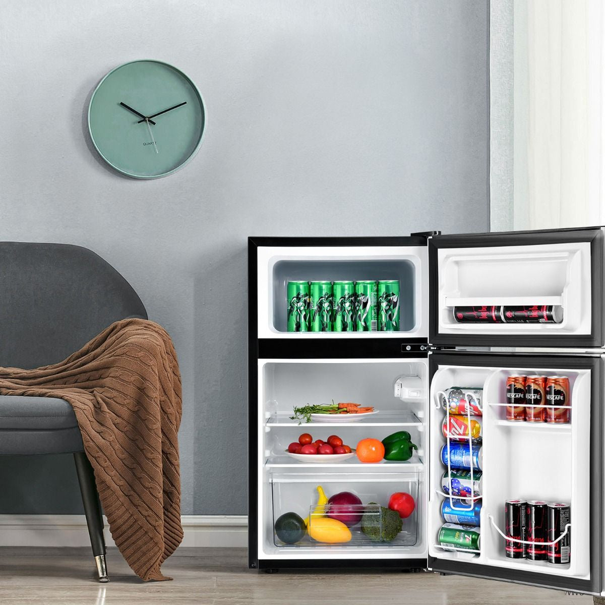 Réfrigérateur Compact Mini-Réfrigérateur 90 L Congélateur Séparé Avec Design À 2 Portes Fonctionnement Silencieux Blanc/Gris/Noir