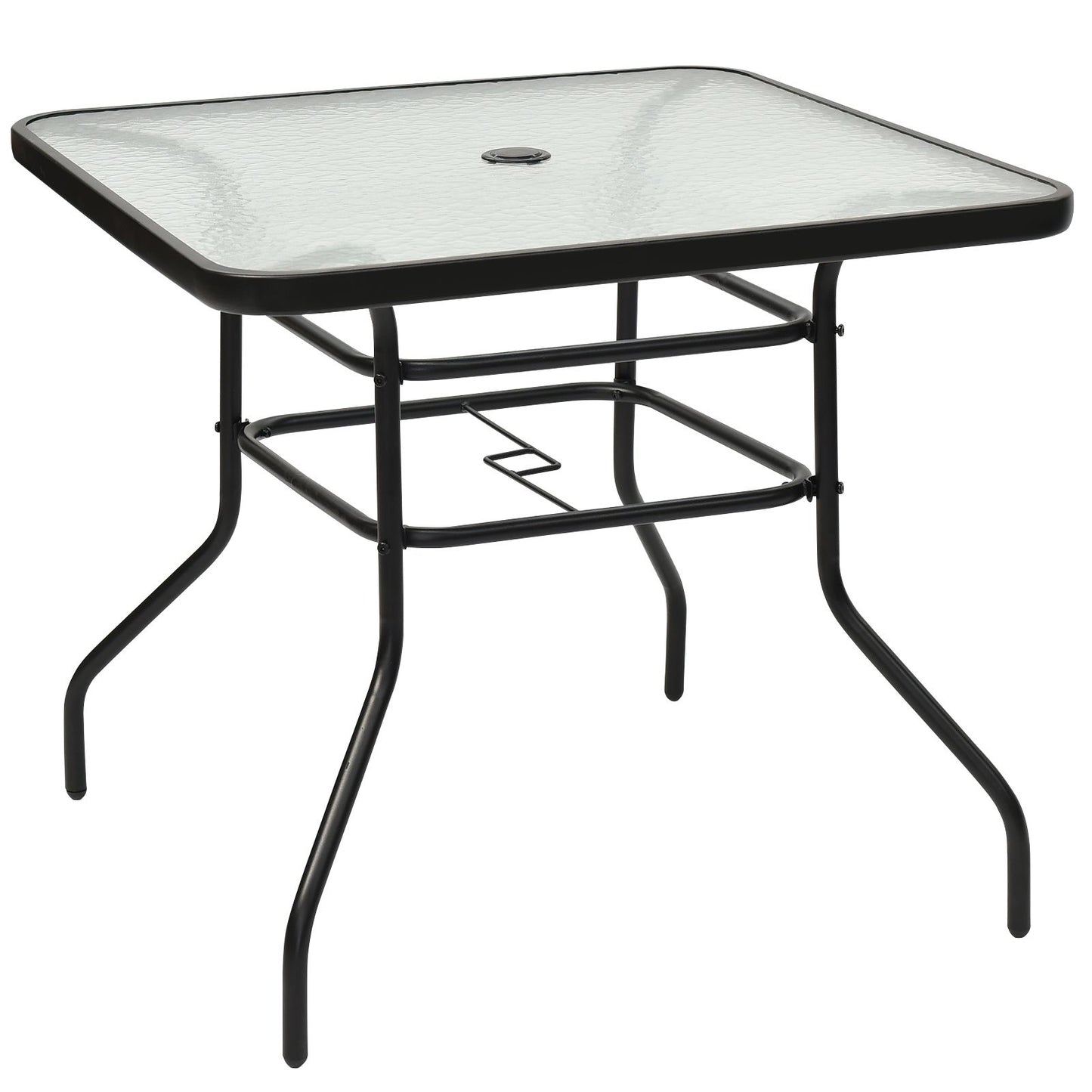 Table De Jardin Carrée En Métal Avec Plateau En Verre 81 X 81 X 71 CM De Style Moderne Pour Terrasse Balcon Et Cour Noir