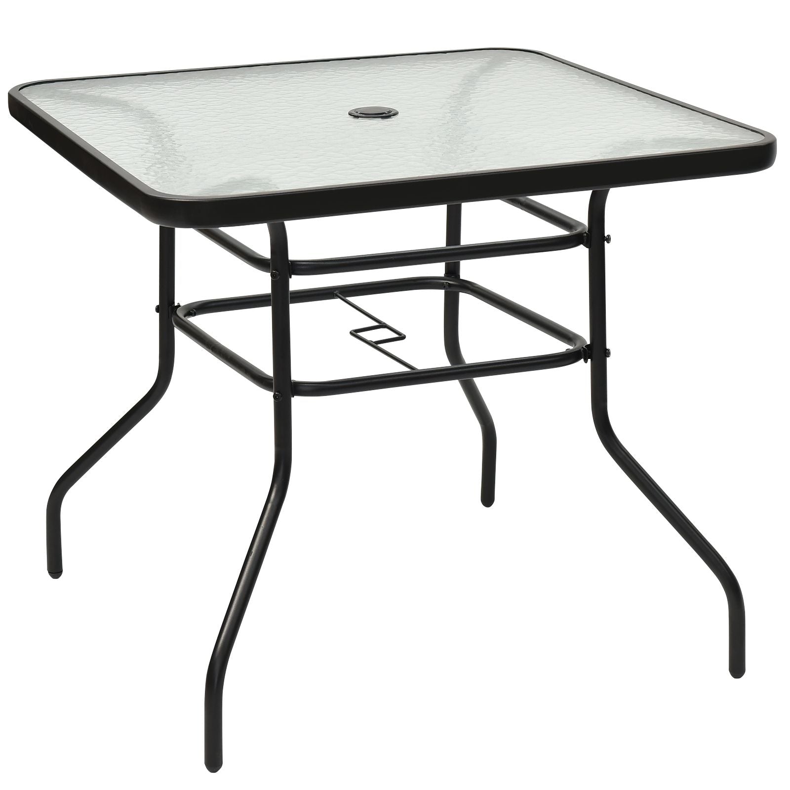 Table De Jardin Carrée En Métal Avec Plateau En Verre 81 X 81 X 71 CM De Style Moderne Pour Terrasse Balcon Et Cour Noir