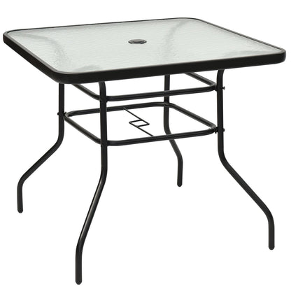 Table De Jardin Carrée En Métal Avec Plateau En Verre 81 X 81 X 71 CM De Style Moderne Pour Terrasse Balcon Et Cour Noir