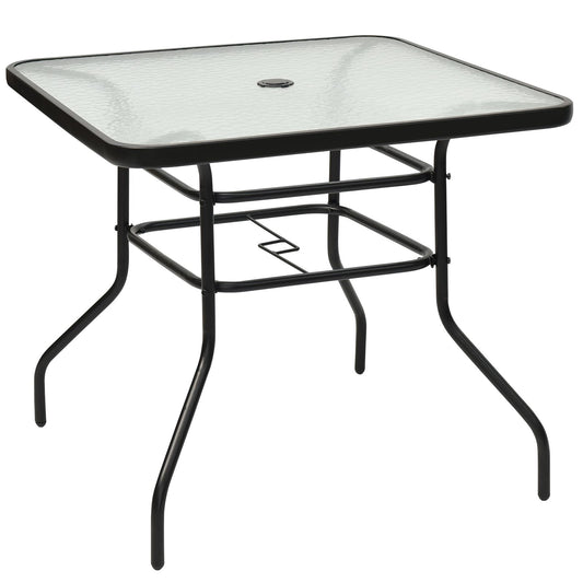 Table De Jardin Carrée En Métal Avec Plateau En Verre 81 X 81 X 71 CM De Style Moderne Pour Terrasse Balcon Et Cour Noir