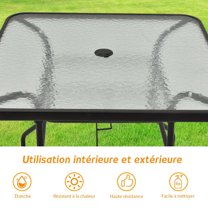 Table De Jardin Carrée En Métal Avec Plateau En Verre 81 X 81 X 71 CM De Style Moderne Pour Terrasse Balcon Et Cour Noir