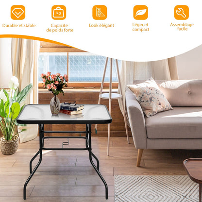 Table De Jardin Carrée En Métal Avec Plateau En Verre 81 X 81 X 71 CM De Style Moderne Pour Terrasse Balcon Et Cour Noir