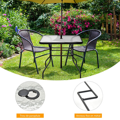 Table De Jardin Carrée En Métal Avec Plateau En Verre 81 X 81 X 71 CM De Style Moderne Pour Terrasse Balcon Et Cour Noir