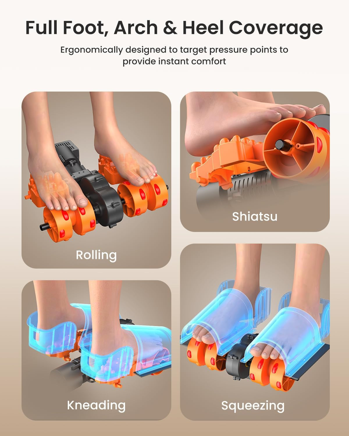 Masseur De Pieds Avec Chaleur, Masseur De Pied Shiatsu Électrique Avec Fonctions De Chaleur, De Pétrissage, De Roulement Et De Pression D'Air Avec Télécommande Pour Apaiser Les Pieds Fatigué