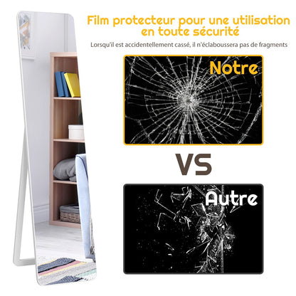 Miroir Autoportant Rectangulaire Pleine Longueur Cadre En Bois Massif 160 X 37Cm Blanc