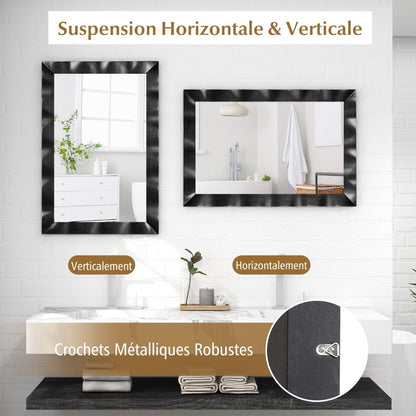 Miroir Mural 106X71,5Cm Miroir En Bois De Caoutchouc Style Rustique Avec Cadre En Bois Massif Miroir Rectangulaire De Vanité Blanc/Noir