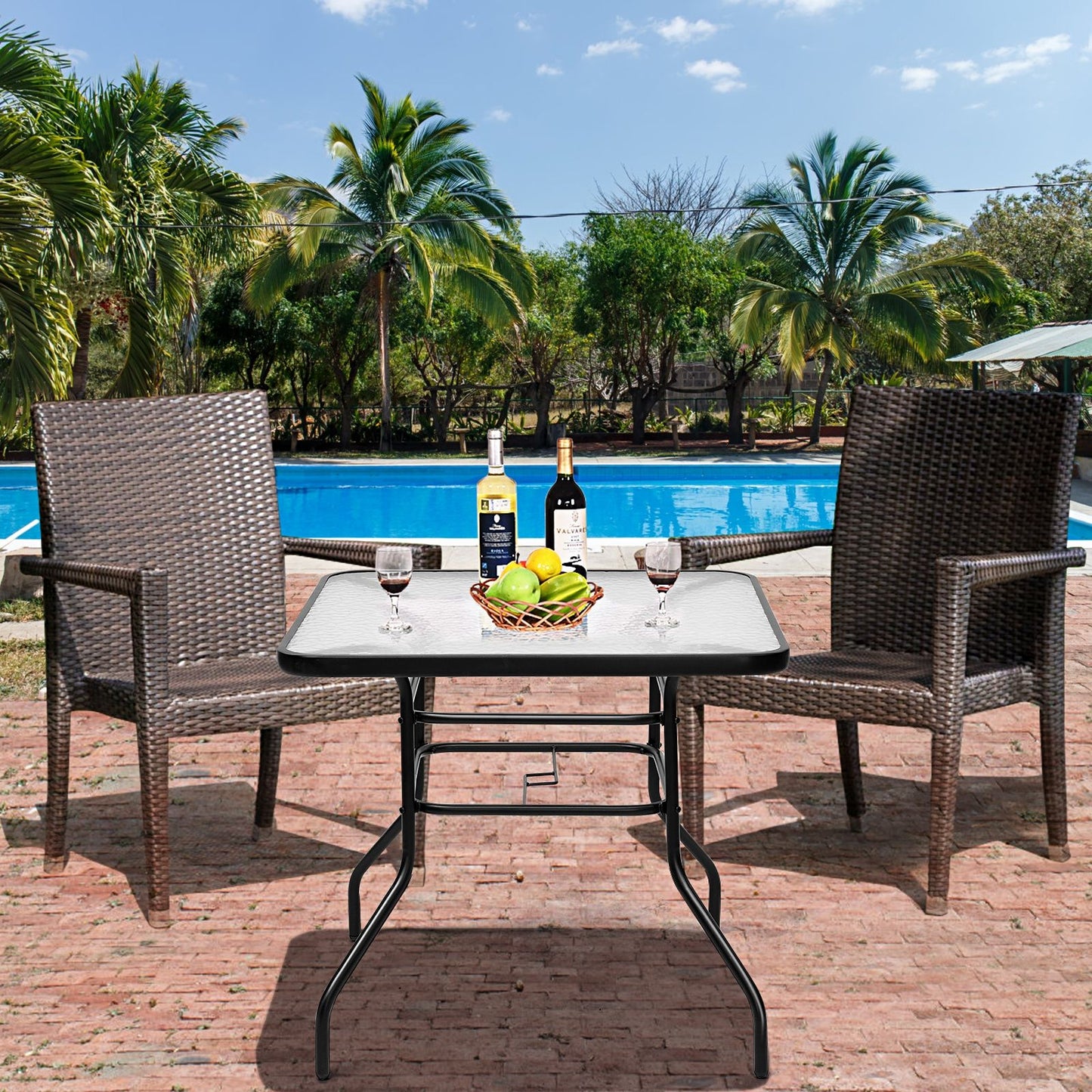 Table De Jardin Carrée En Métal Avec Plateau En Verre 81 X 81 X 71 CM De Style Moderne Pour Terrasse Balcon Et Cour Noir