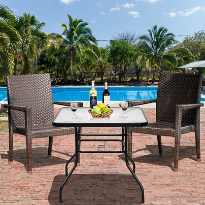 Table De Jardin Carrée En Métal Avec Plateau En Verre 81 X 81 X 71 CM De Style Moderne Pour Terrasse Balcon Et Cour Noir