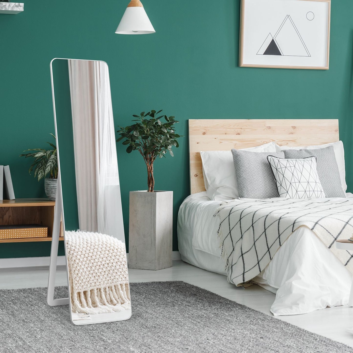 Miroir Autoportant Rectangulaire Pleine Longueur Cadre En Bois Massif 160 X 37Cm Blanc