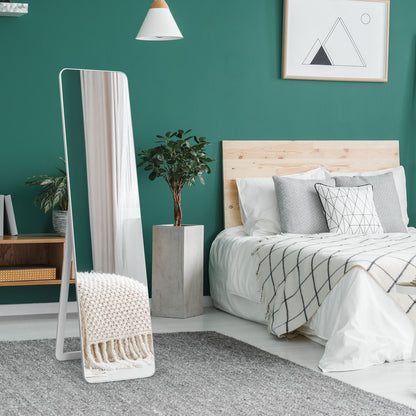 Miroir Autoportant Rectangulaire Pleine Longueur Cadre En Bois Massif 160 X 37Cm Blanc