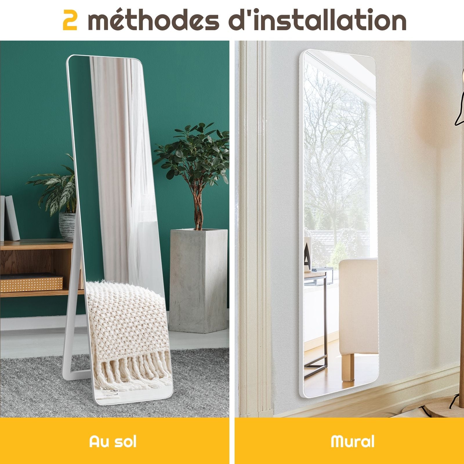 Miroir Autoportant Rectangulaire Pleine Longueur Cadre En Bois Massif 160 X 37Cm Blanc