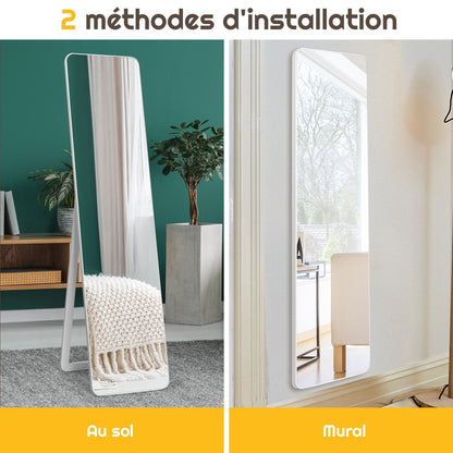 Miroir Autoportant Rectangulaire Pleine Longueur Cadre En Bois Massif 160 X 37Cm Blanc