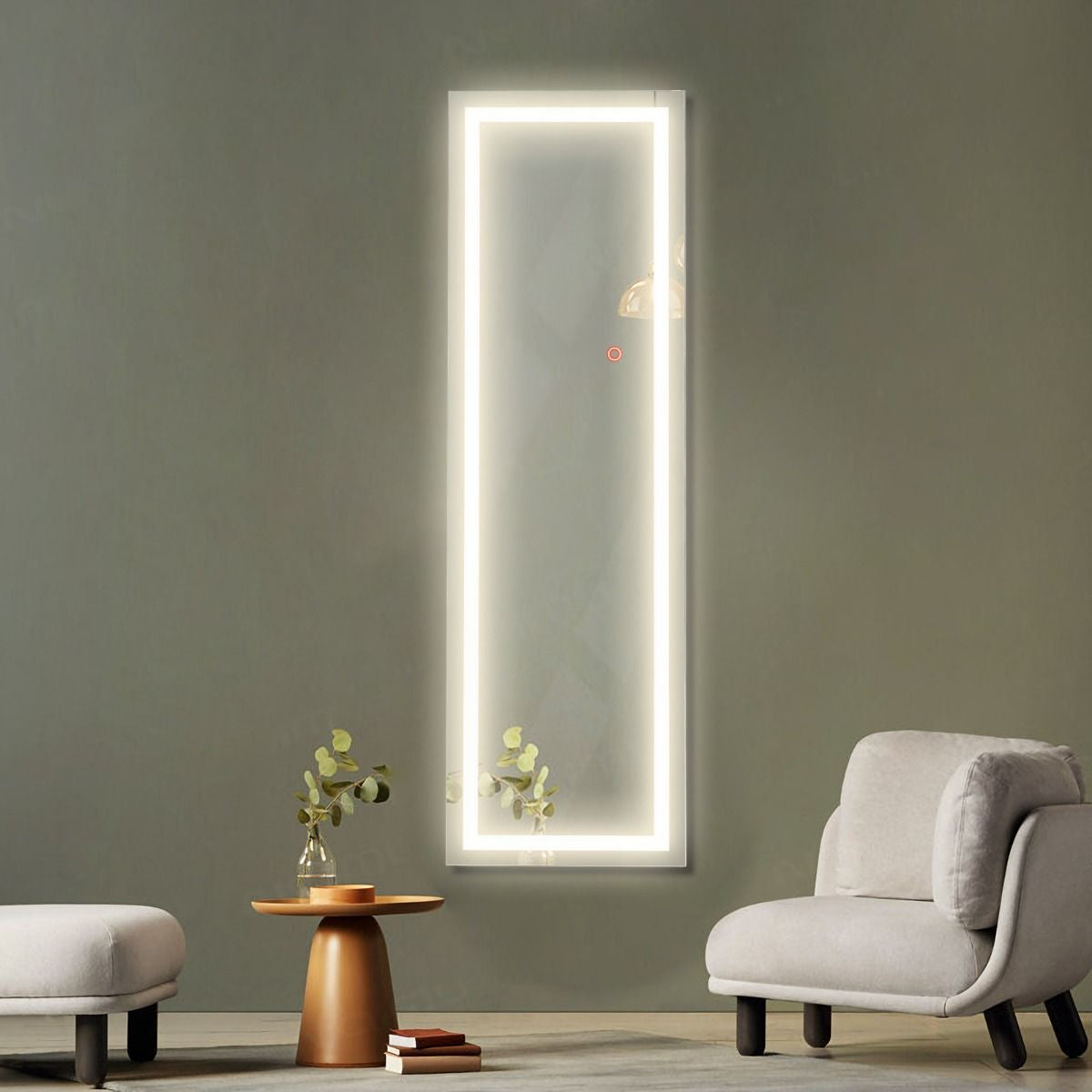 Miroir Mural LED Miroir Pleine Longueur Lumineux À 3 Couleurs Cadre En MDF 120 X 37Cm Blanc