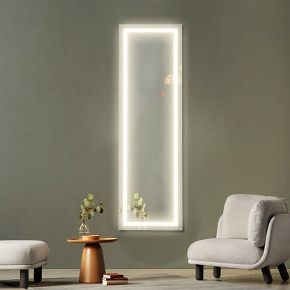Miroir Mural LED Miroir Pleine Longueur Lumineux À 3 Couleurs Cadre En MDF 120 X 37Cm Blanc
