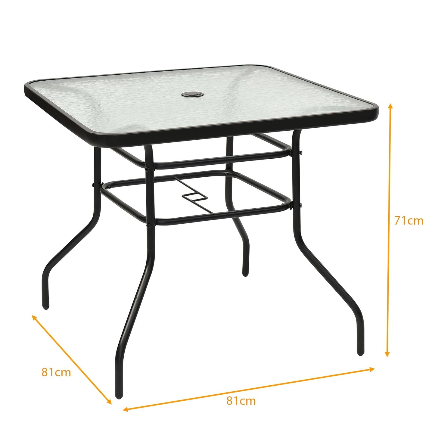 Table De Jardin Carrée En Métal Avec Plateau En Verre 81 X 81 X 71 CM De Style Moderne Pour Terrasse Balcon Et Cour Noir