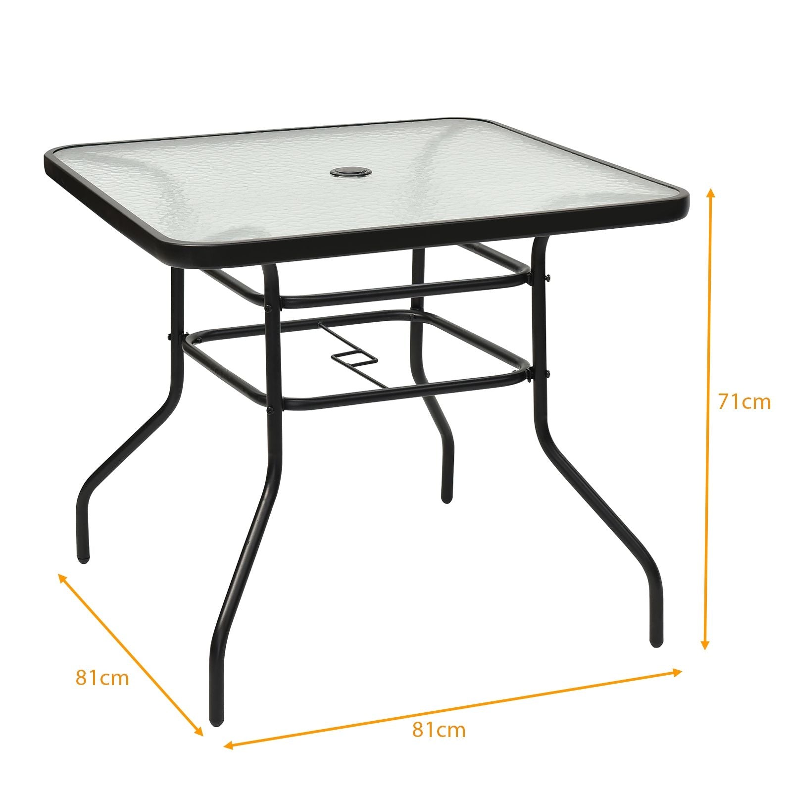 Table De Jardin Carrée En Métal Avec Plateau En Verre 81 X 81 X 71 CM De Style Moderne Pour Terrasse Balcon Et Cour Noir