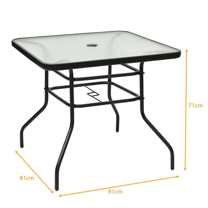 Table De Jardin Carrée En Métal Avec Plateau En Verre 81 X 81 X 71 CM De Style Moderne Pour Terrasse Balcon Et Cour Noir