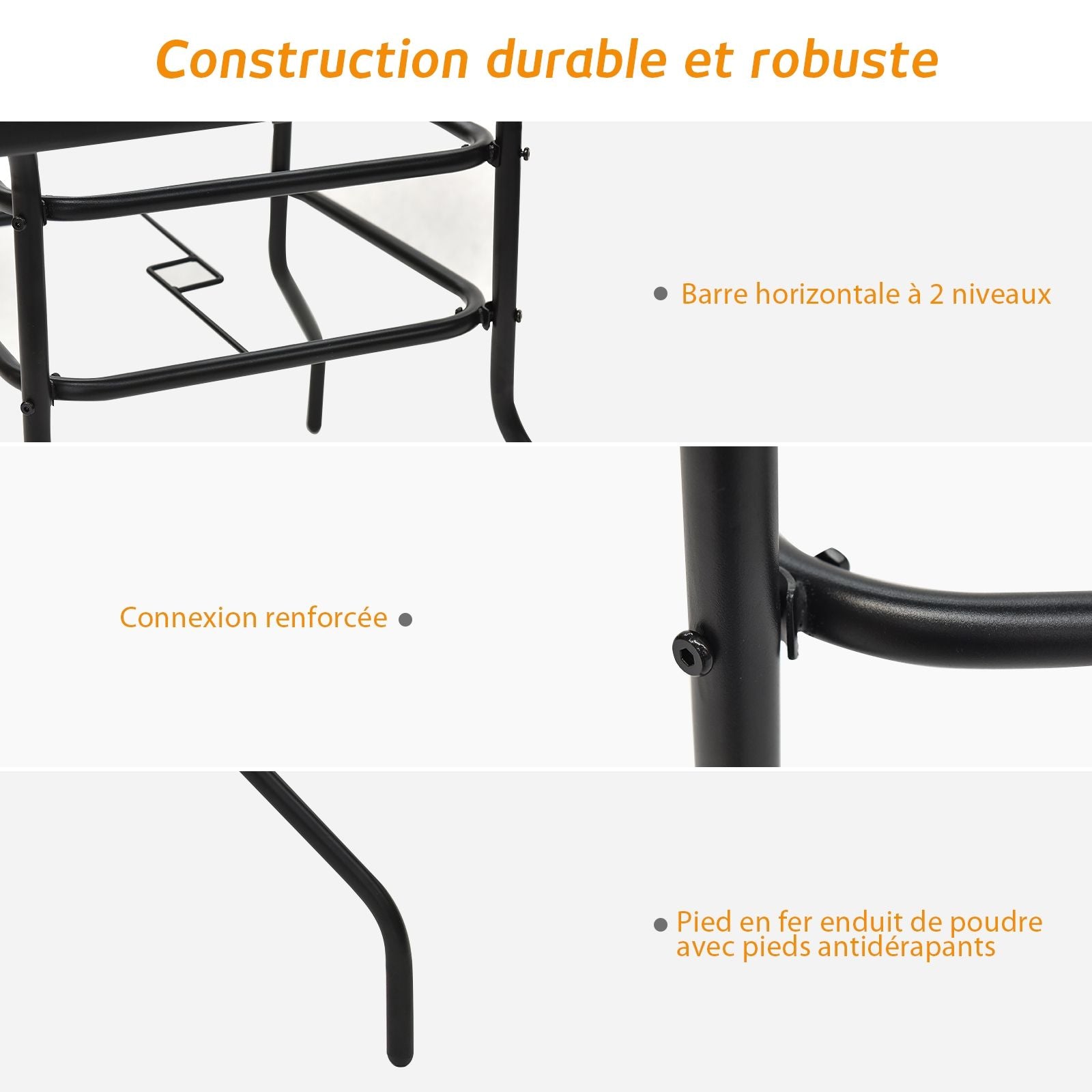 Table De Jardin Carrée En Métal Avec Plateau En Verre 81 X 81 X 71 CM De Style Moderne Pour Terrasse Balcon Et Cour Noir